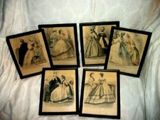 1860s French Fashion Ladies Engravings Parisienne Les Modes Set 6 Tinted Framed picture