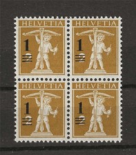 Switzerland 1915 Sc# 186 William Tell's Son surcharged 1c/2c block 4 MNH picture