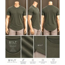 BYLT Premium Basics Men's L Olive Drop Cut Performance+ Short Sleeve Tee picture