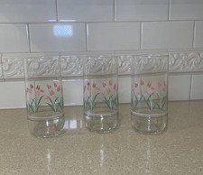 3 Mid Century Luminarc Glasses  16 oz Dutch Tulip Design picture