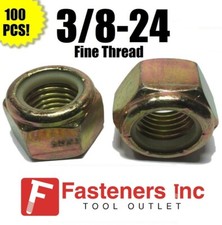 (Qty 100) 3/8-24 Fine Grade 8 Nylon Insert Lock Nuts Nylock Yellow Zinc Plated picture