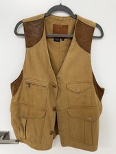 Vintage Polo Ralph Lauren Sportsman Canvas Hunting Vest Mens L Leather Trim USA picture