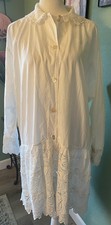Vtg Lone Ranger 100% White Cotton Western Dress Oversized Shirt Eyelet Lace picture