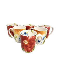 Pier 1 Imports Amelia Multi-Color Floral Ironstone 16oz Coffee Mugs Set of 6 picture