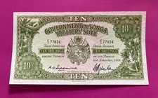 TONGA 1966 ISSUE 10 SHILLINGS BANKNOTE SUPER CRISP UNC. PICK#10d. picture