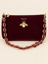 Gucci Beauty GWP Burgundy Red Velvet Gold Bee Shoulder Bag 26” Chain Strap NIB picture