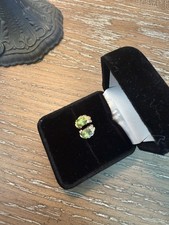 Vintage-style 14K solid gold green peridot and diamond stud earrings picture