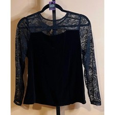 SHEIN Curve Black Velvet Lace Long Sleeve Top Blouse 0XL Keyhole Back picture