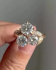 2.3Ct Round Cut Lab Created Diamond Women Engagement Ring 14K Yellow Gold Plated picture