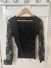 Adiva Black Lace Surplide Top Black Lace Floral Sheer Sleeves picture