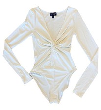Topshop Women’s V-Neck Bodysuit Long Sleeve Ivory Size 4 /Small picture