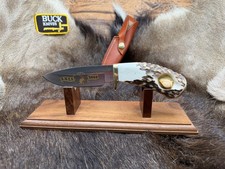 Buck RMEF Knife Elk Stag Special Fixed Blade Knife with Leather Sheath Mint Rare picture