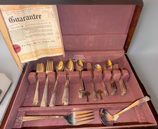 Vintage Wm Rogers April Silverplate 55 Pc Service for 8 Chest Papers Keys 1950 picture