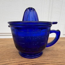 Vintage Cobalt Depression Style Glass Manual Citrus Juicer Measuring/Mixing Cup picture