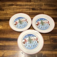 Villeroy & Boch Naif Christmas 8” Salad Plates.  Set of 3 Village Scene Holiday picture