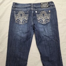 Grace In LA Boot Cut Jeans USA Womens Embroidered Embellished Distressed Sz 30 picture