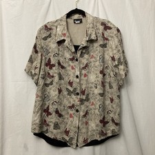 Maggie Barnes Brown & Butterflies Button Up Top w/Faux Cami Liner - SZ 28W picture