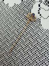 Antique Edwardian 10K Gold Sapphire Seed Pearl Crown Tiara Stick Pin 2.5” picture
