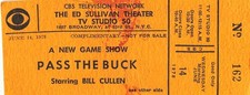 1978 Pass the Buck Bill Cullen CBS Game Show Audience Ticket Ed Sullivan Theater picture
