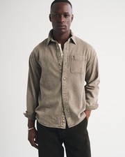 Sale Abercrombie & Fitch Men Denim Button-Up Shirt Light Brown Regular picture
