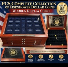 PCS Complete Eisenhower Dollar Coin Collection Wooden Display Case Chest EMPTY picture