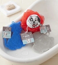 Unique Disney 101 Dalmatians Bath Set 2 Silicone Scrubbers 1 Bath Poof NWT picture