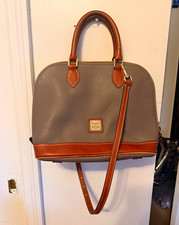 Dooney & Bourke Gray Pebbled Satchel Zip Top Detachable Strap Red Lining picture
