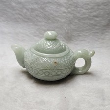 Vintage Chinese Carved Pale Green Jade Miniature Teapot picture