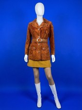 Vintage 1960s/70s Cognac Brown Suede Jacket With Belt Size XS picture