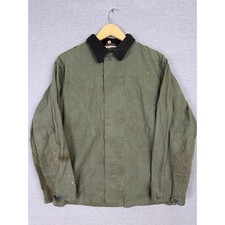 Vintage French Chore Jacket Olive Green Canvas Workwear Coat Brown Collar picture
