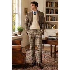 H&M Pull-on Trousers Mens M Brown Plaid Regular Fit Academia Preppy Minimalist picture