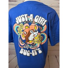 Buc-ee's Graphic T-Shirt NWT Tee Shirt Large Blue Just A Girl Who Bucees Floral picture