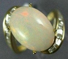 ESTATE LARGE 6.20CT CZ & AAA OPAL 14KT YELLOW GOLD 3D OVAL CRISS CROSS RING picture