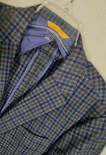 Hickey Freeman Blazer Men 44R Blue Cashmere Wool Blend Check Plaid Unstructured  picture