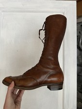 Vintage 1930s Genuine Leather Tall Lace Up Boots See Measurements picture