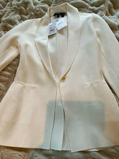 Theory Etiennette Ivory Button Front Mid-Length Jacket Size S Retail $425 picture