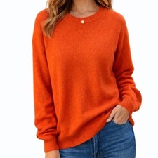 Primark Women's Sweater Small Orange Wool Blend Crew Neck Pullover picture