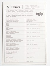 Original Ferrari/AGIP Lubricant Oil Chart for 308 Owner's Manual Pouch 1970s picture