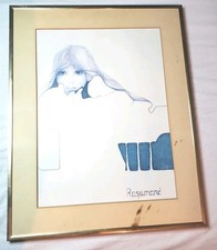 Christine Rosamond Blue Ice Litho Vintage Matted Framed 16x20 MCM 70'S picture