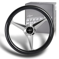 14 Universal 350mm 6 Bolt Hole Carbon Fiber Grip Steering Wheel Silver 3-Spoke picture