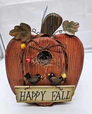 Rustic Pumpkin Birdhouse Happy Fall Decor Two Birds Metal Leaves Accent picture