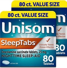 2 Pack Unisom SleepTabs Nighttime Sleep Aid 25mg 80 Tabs Each EXP 12/2026 *NEW* picture