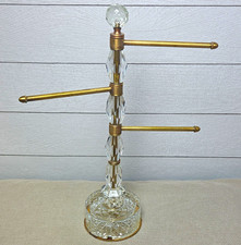 Vintage Hollywood Regency Brass Crystal 3 Arm Vanity Towel Stand Jewelry Tree picture