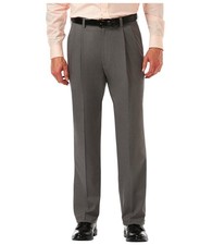 Haggar Mens Classic fit Dress Pants 42 / 32 Gray Solid picture