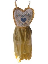 Vintage Yellow Apron With Quilted Heart Floral Design & Ruffle Trim picture