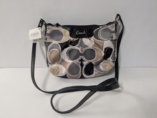 Coach Ashley Scarf Print Satin Shoulder Bag Black/Brown/Grey Satin NWT  picture