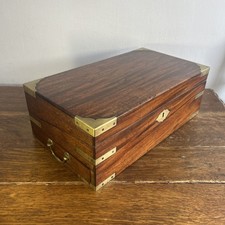 Large Antique  Campaign Writing Slope Box Lap Desk With Drawer No Key picture