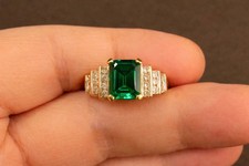 3.20 Ct Emerald Cut Natural Emerald & Diamond Wedding Ring 14K Yellow Gold picture