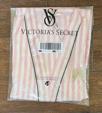 Victoria’s Secret Iconic Pink White Striped Short Satin Robe M/L Brand New picture