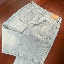 Zara Light Wash Straight Leg Button Fly Jeans Mens 32x30 High Rise Denim Euc picture